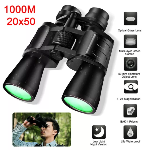 1000M 20x50 HD Military Zoom Binoculars Army Optics Hunting Camping+Case
