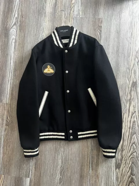 Saint Laurent Paris Teddy Jacket Varsity Bomber Size 48 Black