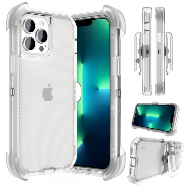 For iPhone 13 Pro Max/Pro/Mini Case Clear Kickstand Hard Cover/Belt Clip Holster