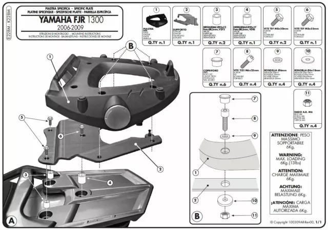 E228M GIVI ATTACCO POSTERIORE BAULETTO per YAMAHA FJR 1300 2010 2011 2012 2013