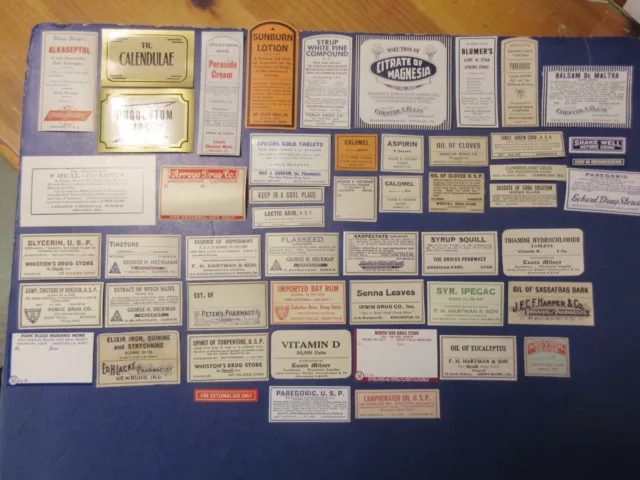 50+Old  - Pharmacy-Medicine Bottle Labels=Some Nice Large Labels Too