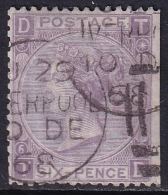 GREAT BRITAIN 1867-80 QV 6d Lilac SG 104 Pl 6 Used (Cat £110)