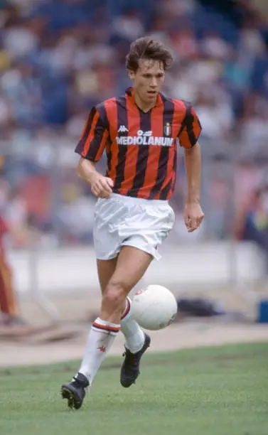 Marco van Basten of AC Milan in action, circa 1988. - Old Photo