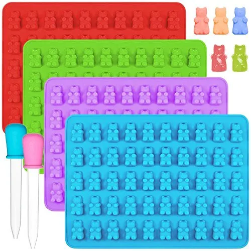 4 Pack Gummy Bear Silicone Mold with Droppers for Candy Chocolate Making