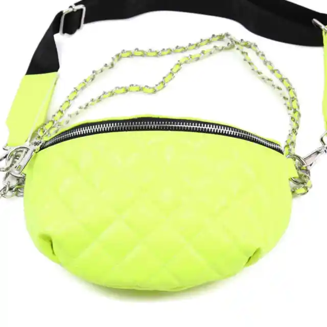 Steve Madden Convertible Chrome Patent Belt Bag Crossbody - Bright Yellow 2