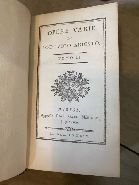 Ariosto ludovico: Opera varie T2+3, 1784 Giov. Gabr. Mérigot, paris 2