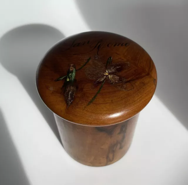 Vintage Wooden Treen Lidded Pot  With Glass Lining