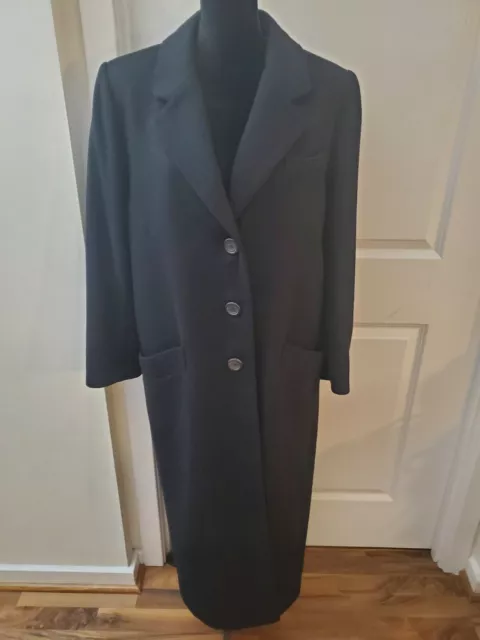 Fleurette 100% Cashmere Black Long Coat Sz 12 New without tags