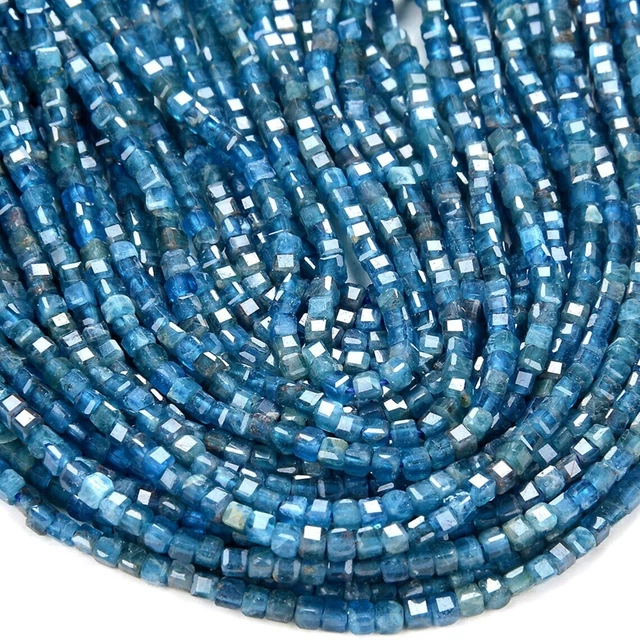 Naturel AAA Bleu Néon Apatite Gemme 2mm Cube Boîte Briolette Facettes Perle 33cm