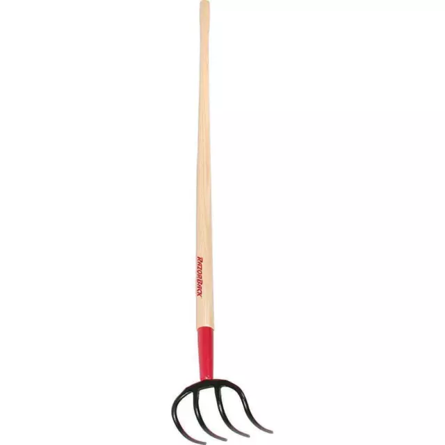 Razor-Back 57.1" Cultivator - Potato Hook 4-Steel-Tines + 54"-Long Wood Handle