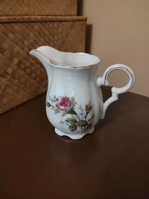 VINTAGE ROYAL SEALY Porcelain Japan  Moss Rose Floral Creamer Victorian 4"