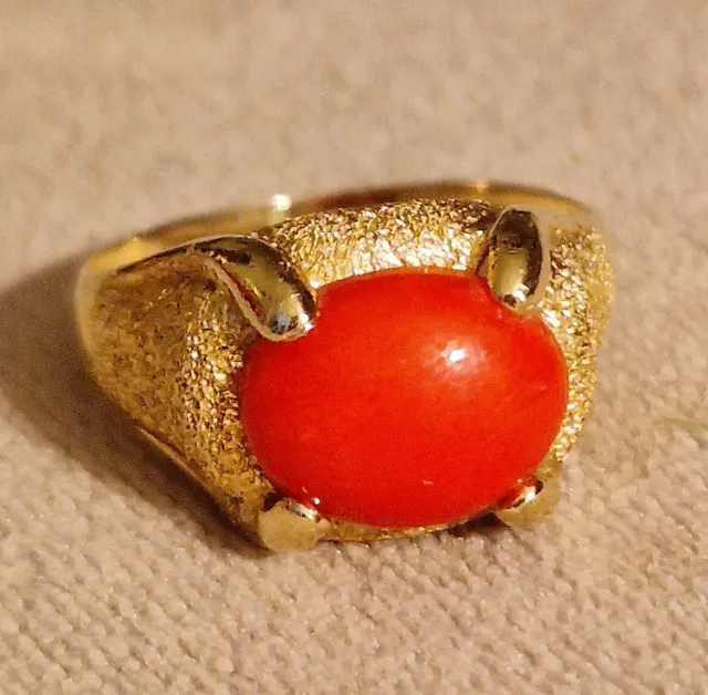 Rare Splendide Bague Dôme Ancienne 1950 Or 18 Ct Et Corail