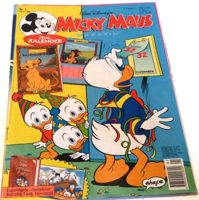 Comic Heft Nr. 1 (ohne Beilagen) "MICKY MAUS" Hefte (Walt Disney) Jahrgang 1994