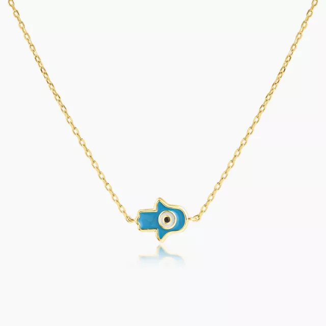 925 Sterling Silver Yellow Gold-Tone Hamsa Evil Eye Pendant Necklace