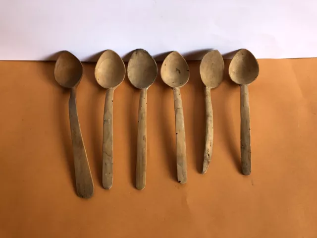 !Antique Primitive Wooden Wood Spoons Kitchen Paddles Cutlery Rustic lot of 6