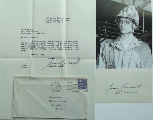 James Roosevelt Son of FDR, Colonel Marine Corps Signed Letter & Autograph