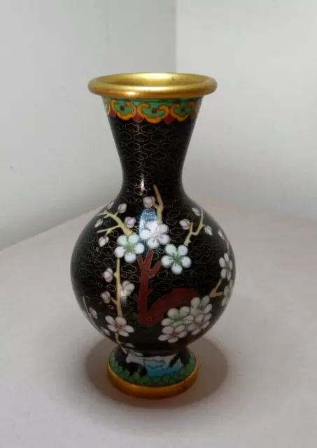 VINTAGE SMALL CHINESE ENAMEL AND BRASS CLOISONNE VASE 15.5cm HIGH