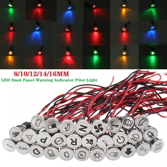 8/10/12/14/16mm  Symbol LED Dash Panel Warning Indicator Pilot Light Chrome 2