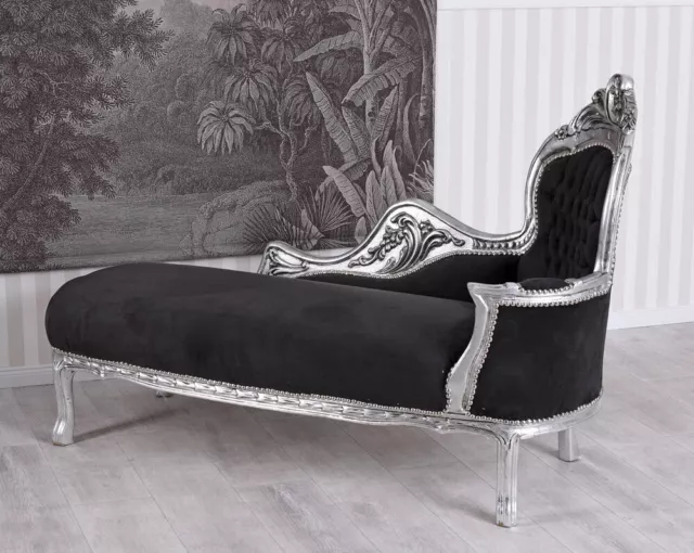 Gigantesque Recamiere Chaise Longue Canapé Rococo Argent Noir Canapé Baroque 2