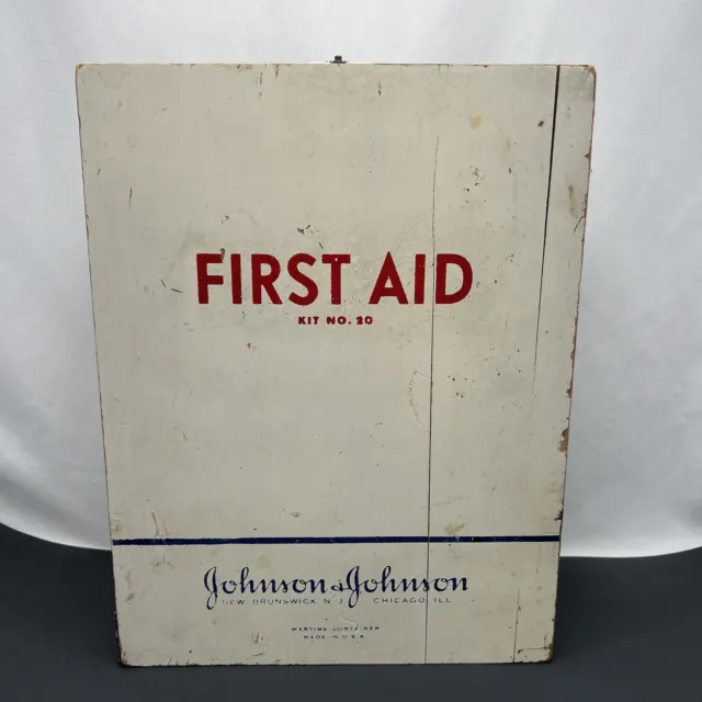 VTG First Aid Kit No. 20 Johnson & Johnson White Wooden Wartime EMPTY Box USA