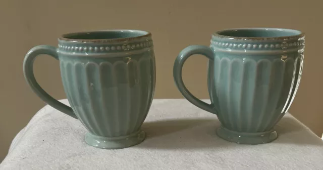 Lot of 2 Lenox French Perle Groove Ice Blue 12 Oz. Mugs 4.5" MINT