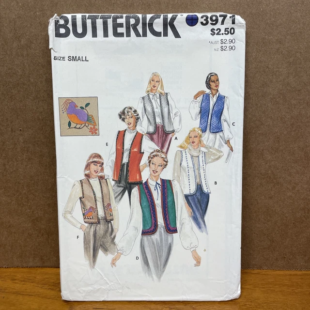 Butterick Sewing Pattern 3971 UNCUT size Small Misses Vests