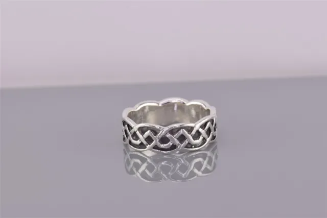 Sterling Silver 7mm Oxidized Carved Celtic Knot Scalloped Band Ring 925 Sz: 9