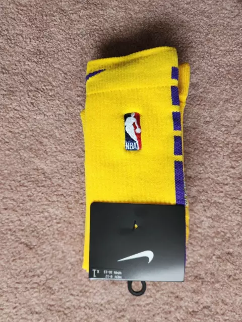 Nike NBA ELITE Authentics Basketball Socks Lakers Lebron KOBE Yellow Purple sz L