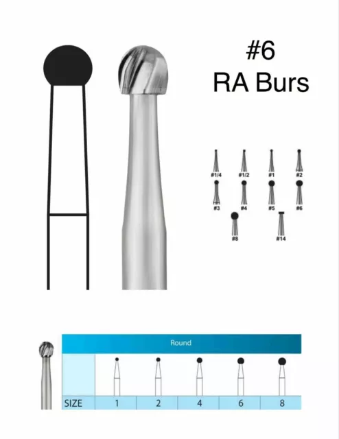 10 pcs Dental RA#6 Round Carbide Bur for Slow Speed Handpiece Latch Type #6RA
