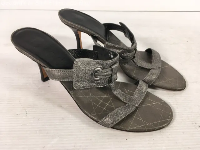 Christian Dior Womens Slide Sandals Pewter Leather Open Toe Italy 38.5 COA