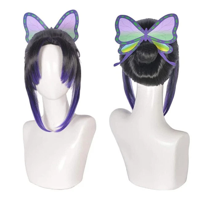 DEMON SLAYER KOCHOU Shinobu Wig w/ Butterfly Hair Clip Accessory