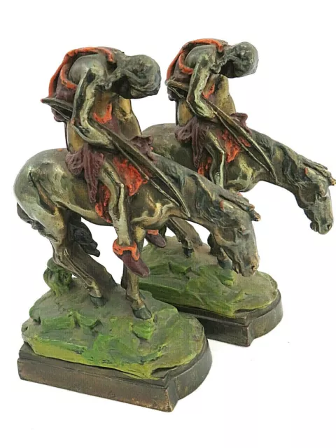 Armor Bronze "END OF TRAIL" Polychrome Bookends Circa 1920s