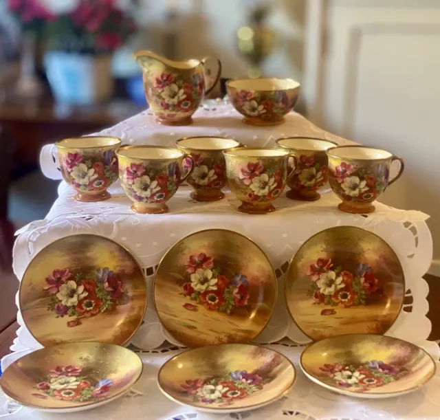 Rare Signed Antique English 6xPiece 1930’s Royal Winton, Handpainted Coffee Set