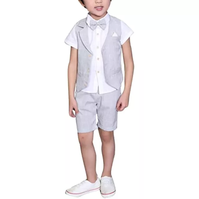 4PCS Page Boy Suits Wedding,Kids Summer Short Suit Set,Ceremony Christening