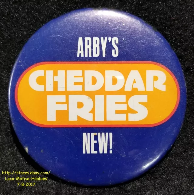 LMH PINBACK Button Pin  1988 ARBY's Promo  CHEDDER FRIES NEW!  French Fry 3"