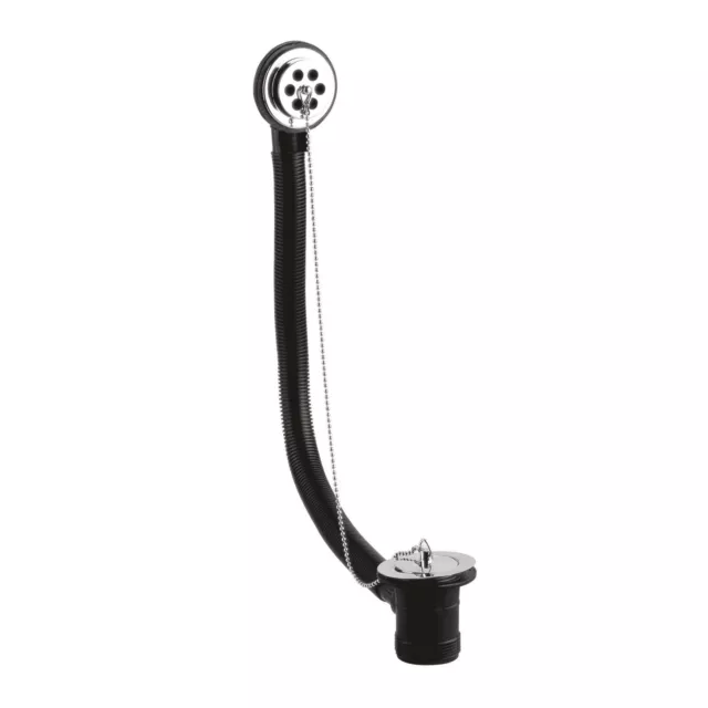 Nuie Bath Waste with Overflow Brass Plug & Chain Chrome Modern Bathroom Waste