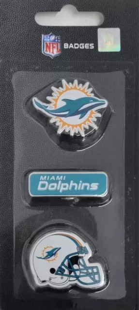 NFL Football Miami Dolphins 3 Piece Badge Pin Set With Helmet Logo