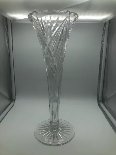 DORFLINGER American Brilliant Cut Glass 14” Trumpet Vase, c. 1900