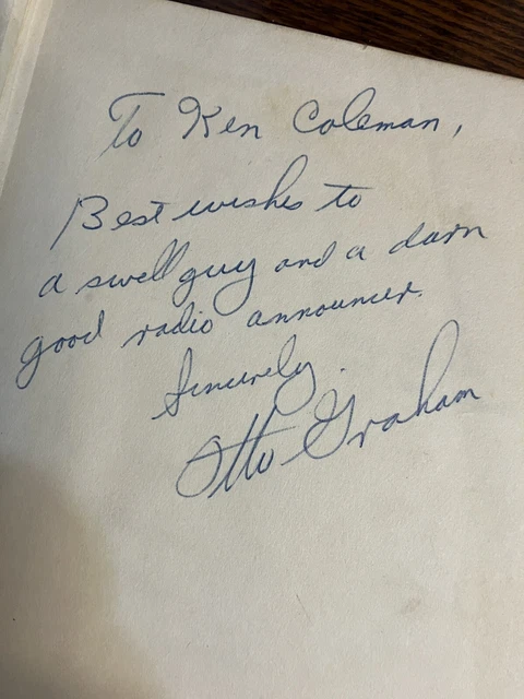 Otto Graham - Autographed Book to the voice of the Boston Red Sox Ken Coleman
