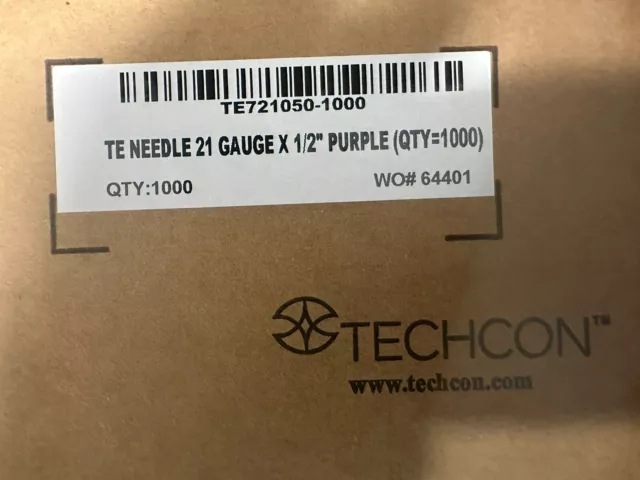 TECHON TE NEEDLE 21 Gauge X 1/2” PURPLE  QTY 1000 Needles TE21050-1000