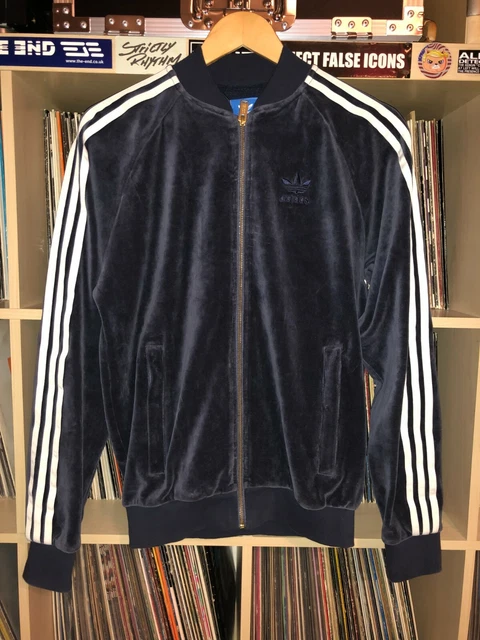 Adidas velour tracksuit sales blue