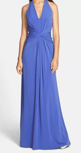 Halston Heritage open back low neck prom maxi dress gown size M retail $395