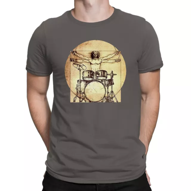 Mens ORGANIC Cotton T-Shirt DA VINCI DRUMMER Music Gift Unisex Vitruvian Drum