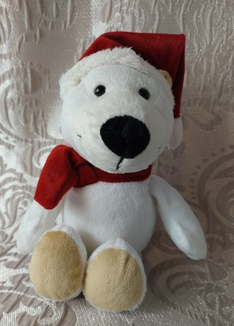 KINDER POLAR BEAR white 9" tall wearing red hat and scarf £2.99 ...