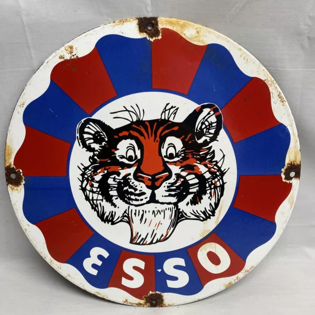 Esso Tiger Gasoline Vintage Style Porcelain Sign Gas Station Motor Oil Service