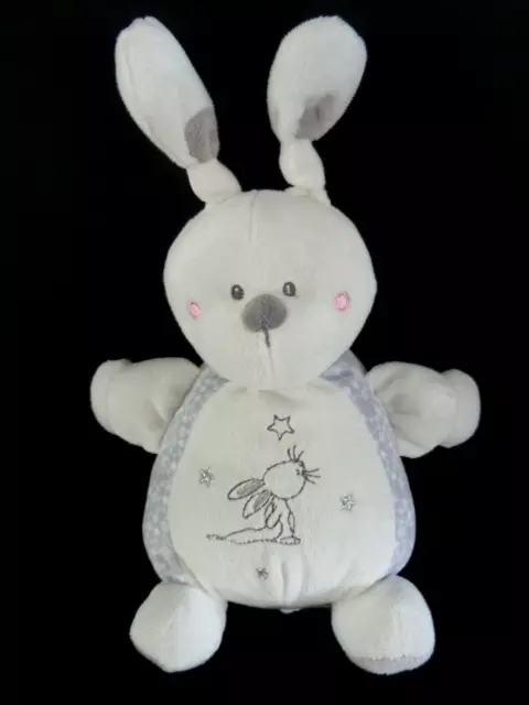 O7. DOUDOU BOULE MUSICAL NICOTOY SIMBA LAPIN GRIS BLANC ETOILE 20/26cm - TTBE