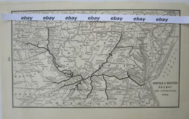 1904 NW NORFOLK & WESTERN RAILWAY SYSTEM Map Poor's Railroad. BLUEFIELD, TIP TOP