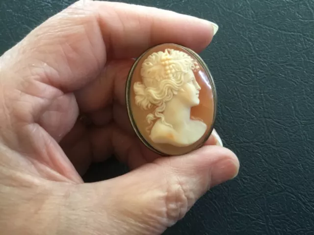 Antique .925 Sterling Silver Shell Cameo Brooch 7.3 Grams No Damage.