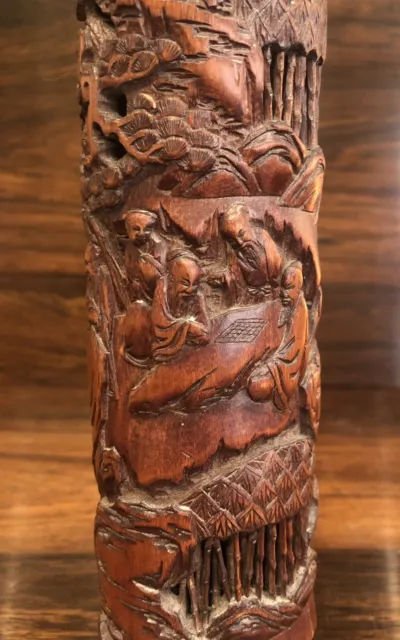 Antique Chinese Carved Bamboo Incense Cylinder Pillar Burner Perfumier