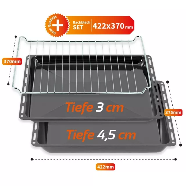 Backblech Set 422x370x30 und 45mm Gitter Emailliert Fettpfanne für Backofen Herd